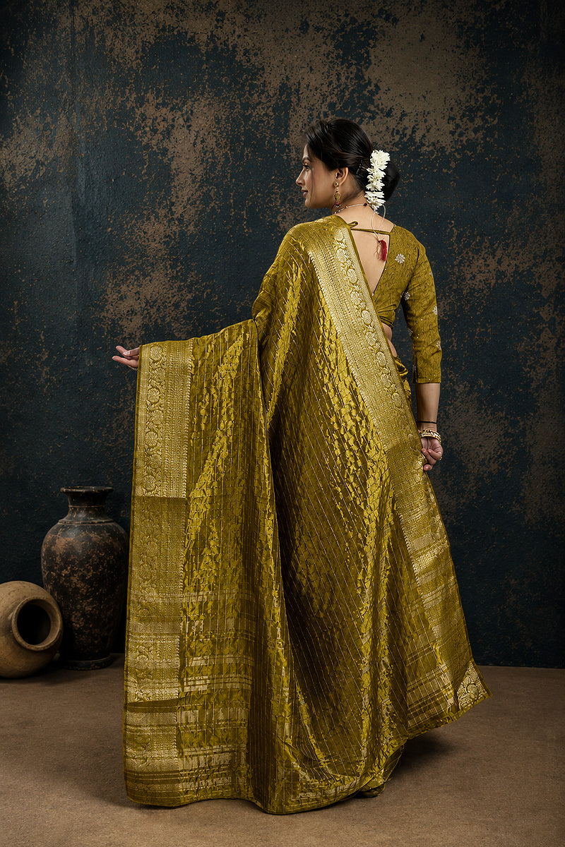 Green Woven Jacquard Cotton Silk Saree