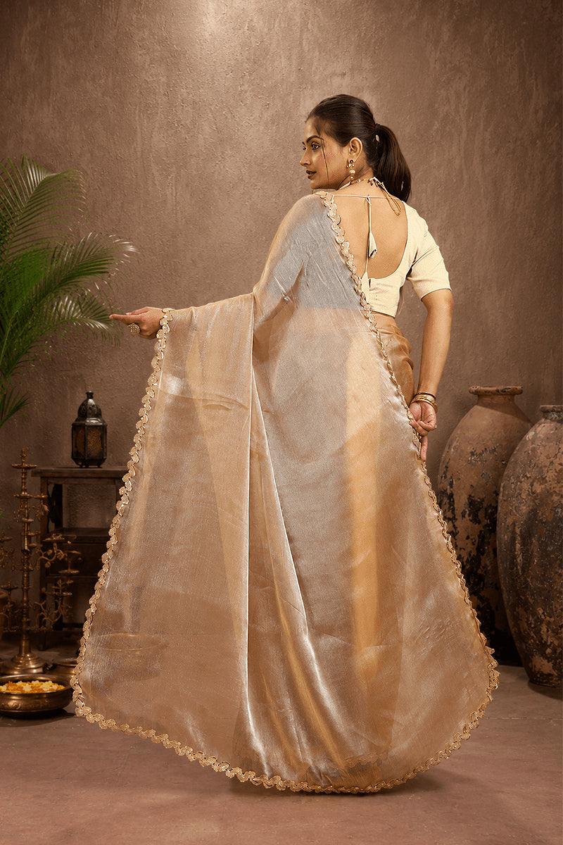 Gold Jimmy Choo Plain Chiffon Saree