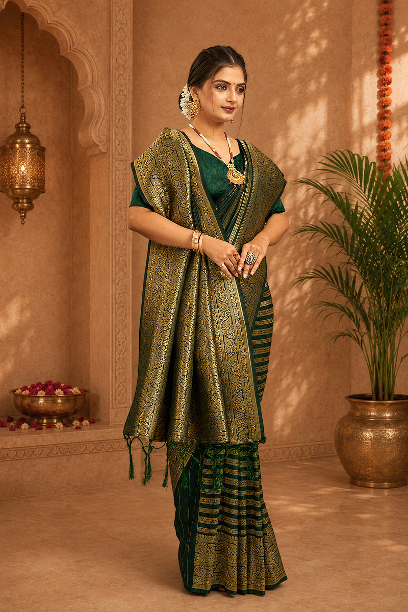 Green Woven Banarasi Khadi Silk Saree