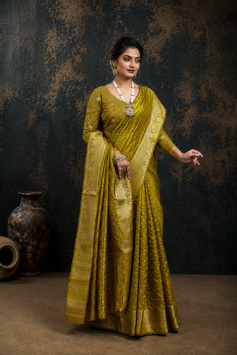 Green Woven Jacquard Cotton Silk Saree