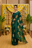 Green Digital Printed Bright Moss Satin Border Saree