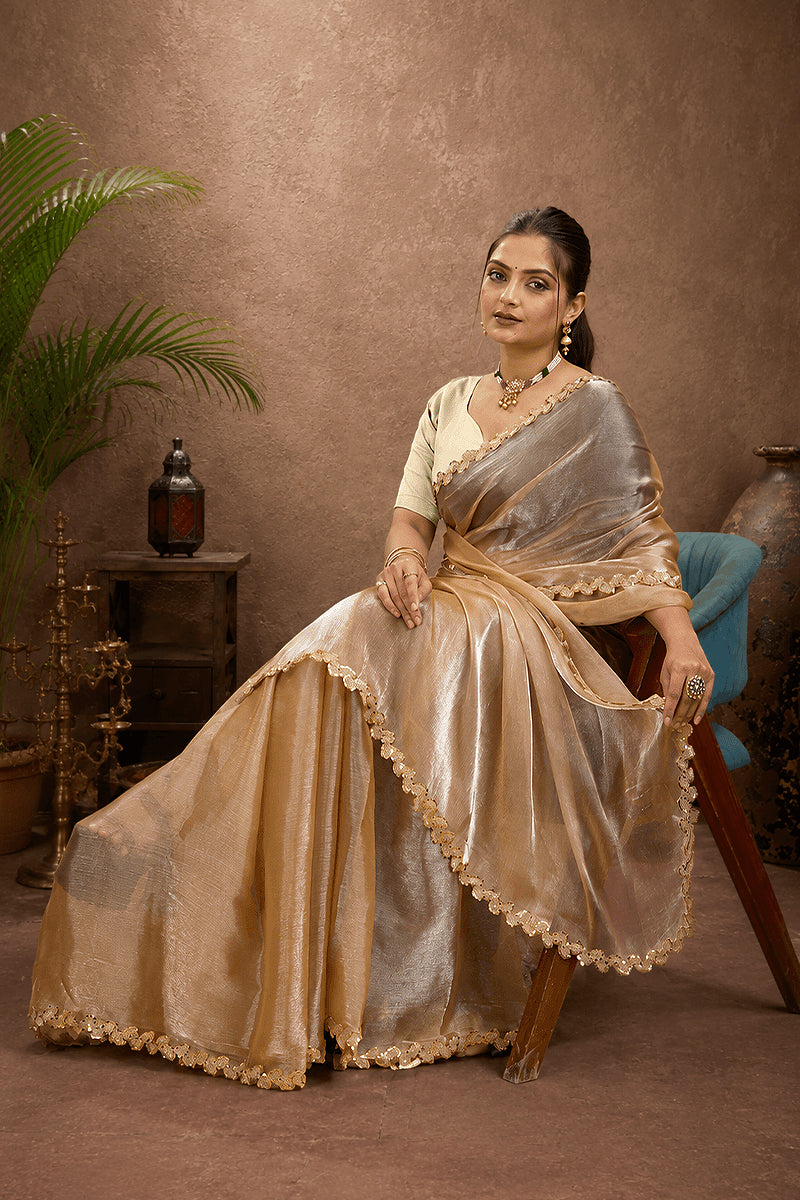 Gold Jimmy Choo Plain Chiffon Saree