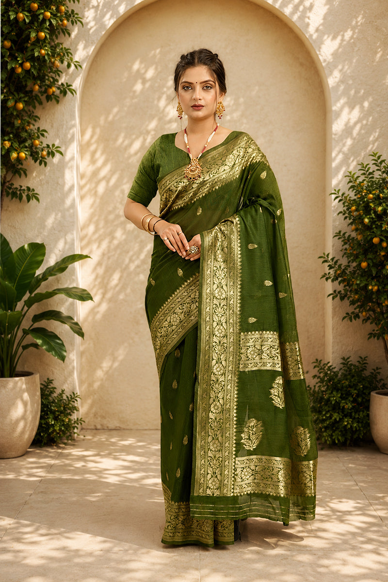 Green Soft Cotton Silk Saree