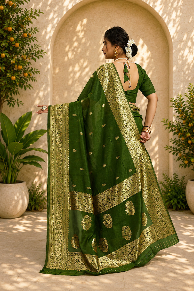 Green Soft Cotton Silk Saree