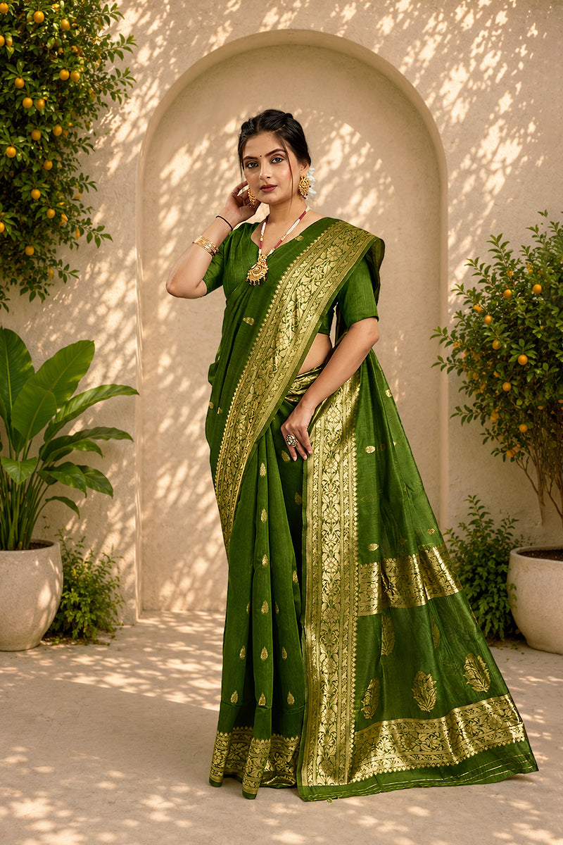 Green Soft Cotton Silk Saree