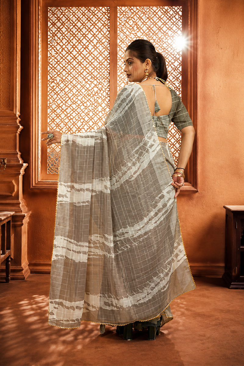 Grey Ready To Wear Digital Printed Georgette Saree