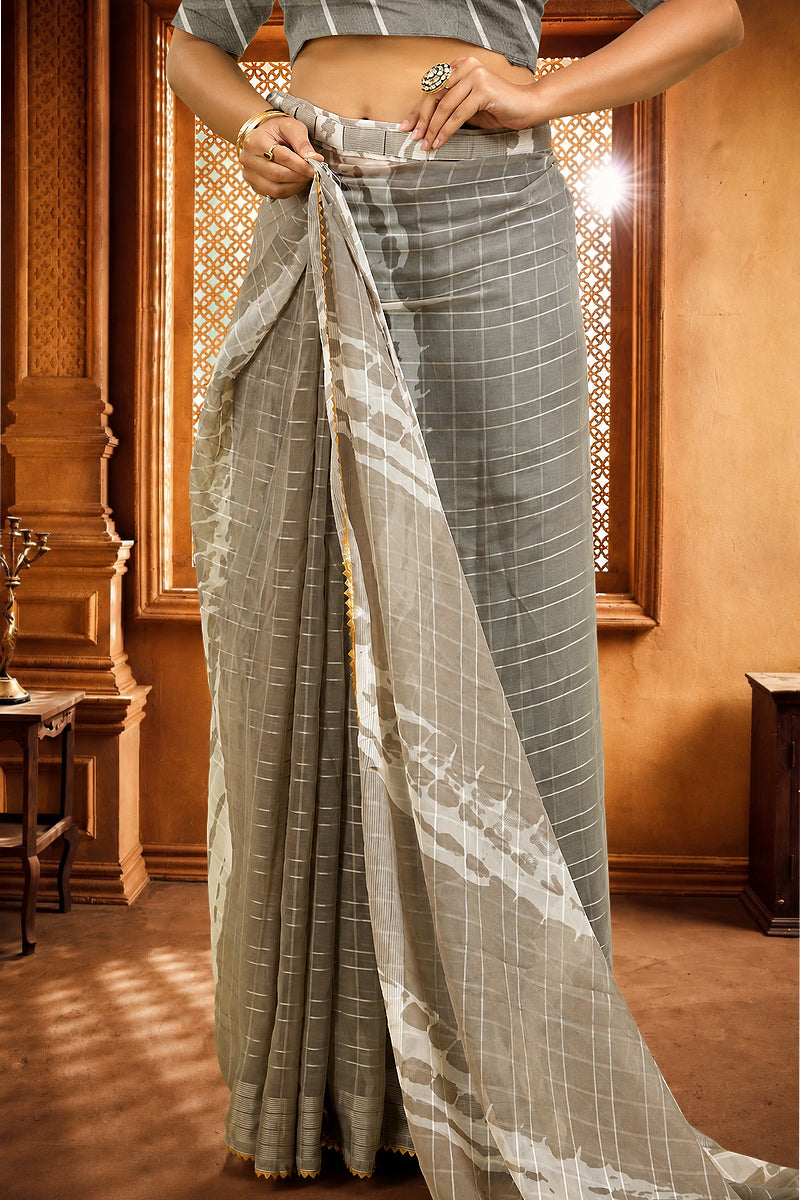 Grey Ready To Wear Digital Printed Georgette Saree