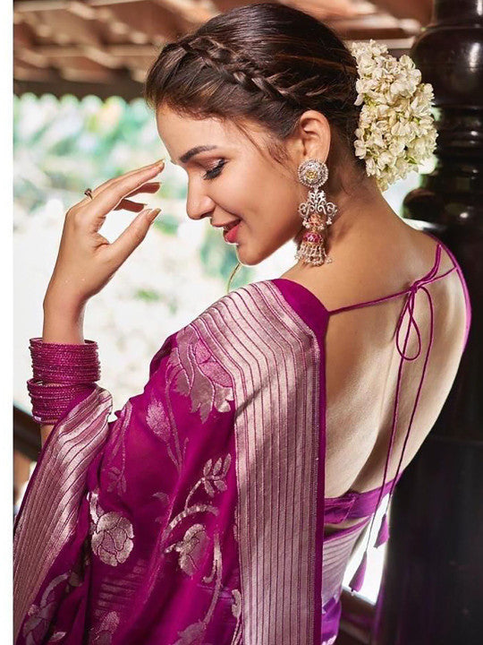 Purple Floral Silk Blend Saree