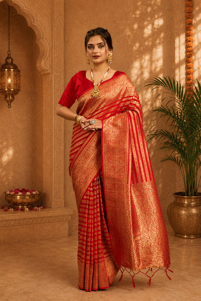 Orange Woven Banarasi Khadi Silk Saree