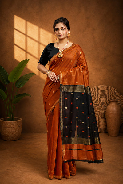 Orange Two Toned Cotton Silk Saree