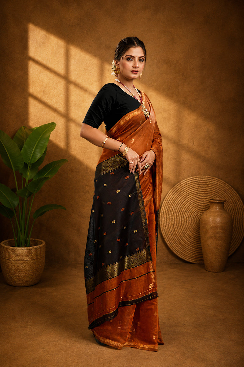 Orange Two Toned Cotton Silk Saree
