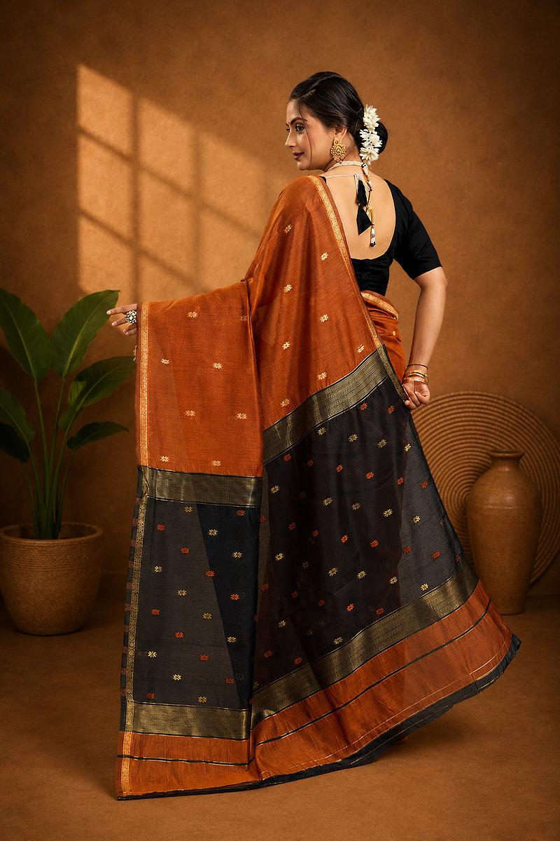 Orange Two Toned Cotton Silk Saree