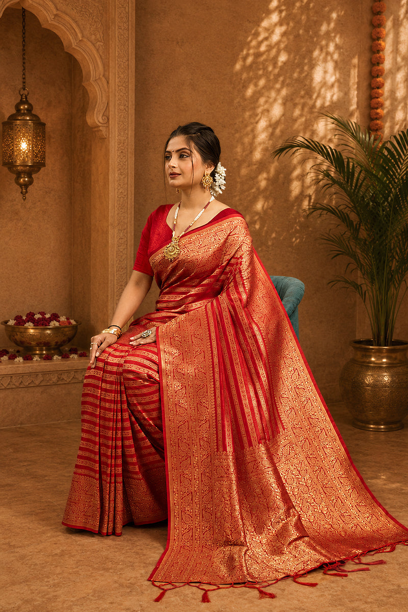 Orange Woven Banarasi Khadi Silk Saree