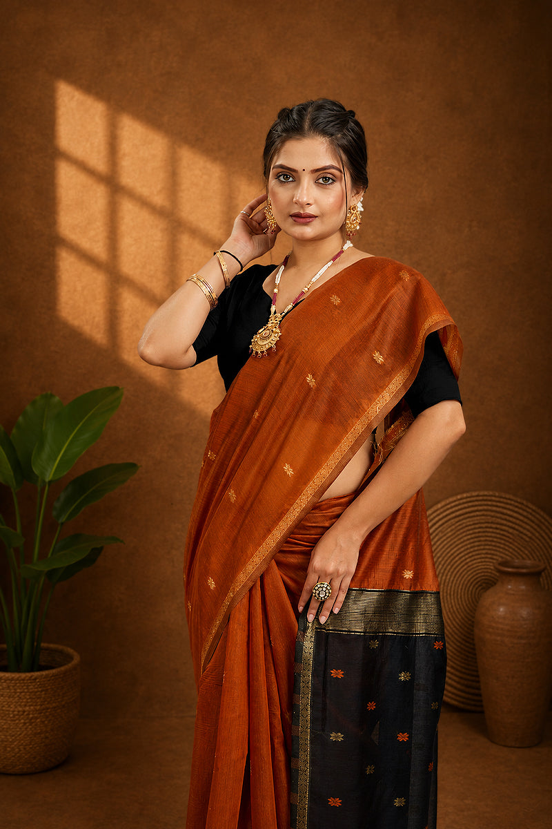 Orange Two Toned Cotton Silk Saree