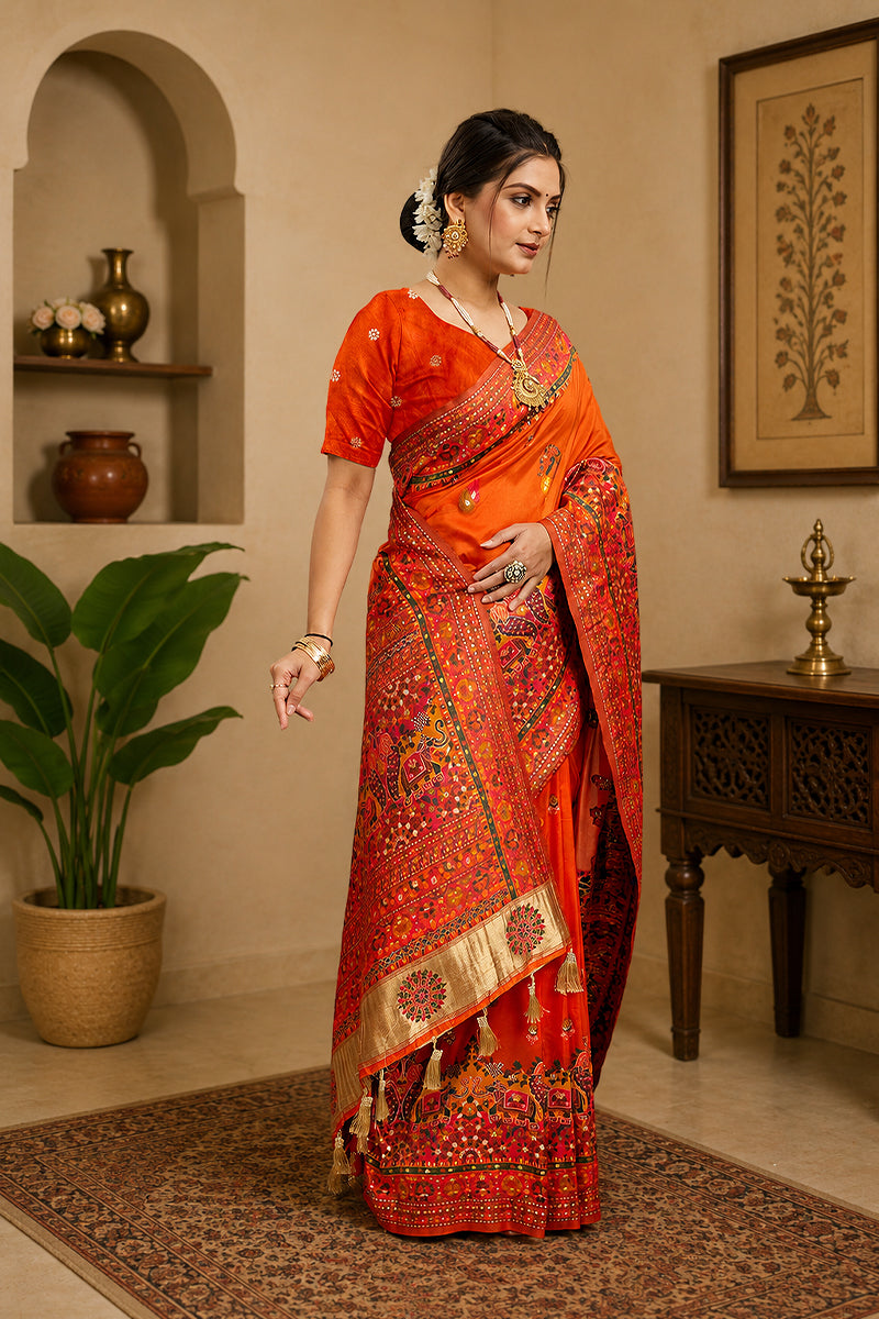 Orange Rajwadi Pashmina Silk Saree