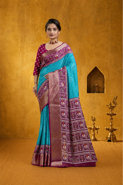 Blue Soft Dola Cotton Gharchola  Printed Saree