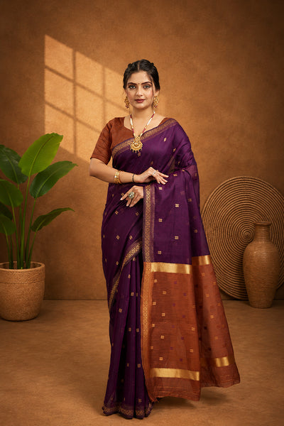 Purple Toned Cotton Silk Saree