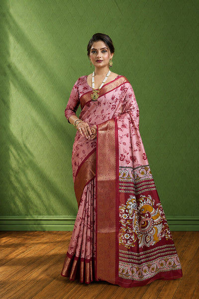 Pink Soft Dola Cotton Gharchola  Printed Saree