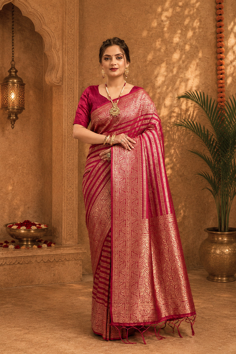 Pink Woven Banarasi Khadi Silk Saree