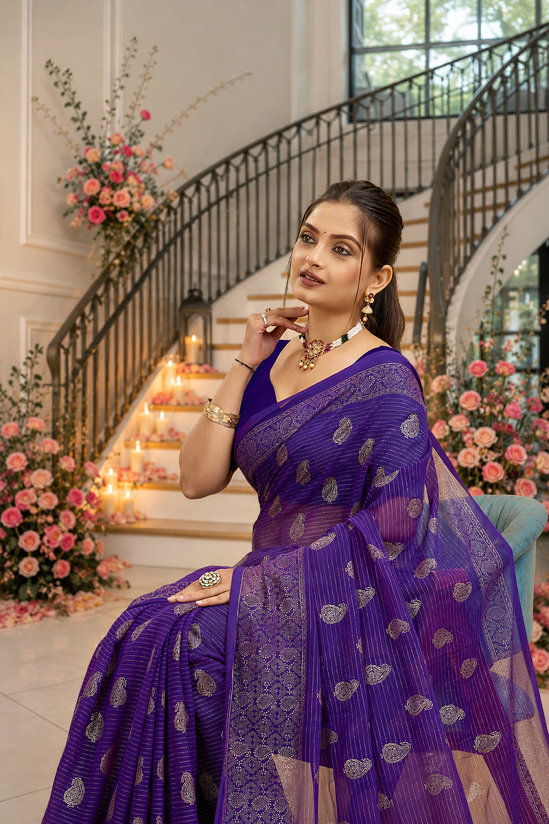 Purple Foil Printed Soft Georgette Saree