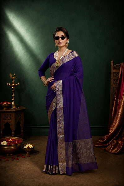 Blue Woven Chinnon Silk Saree