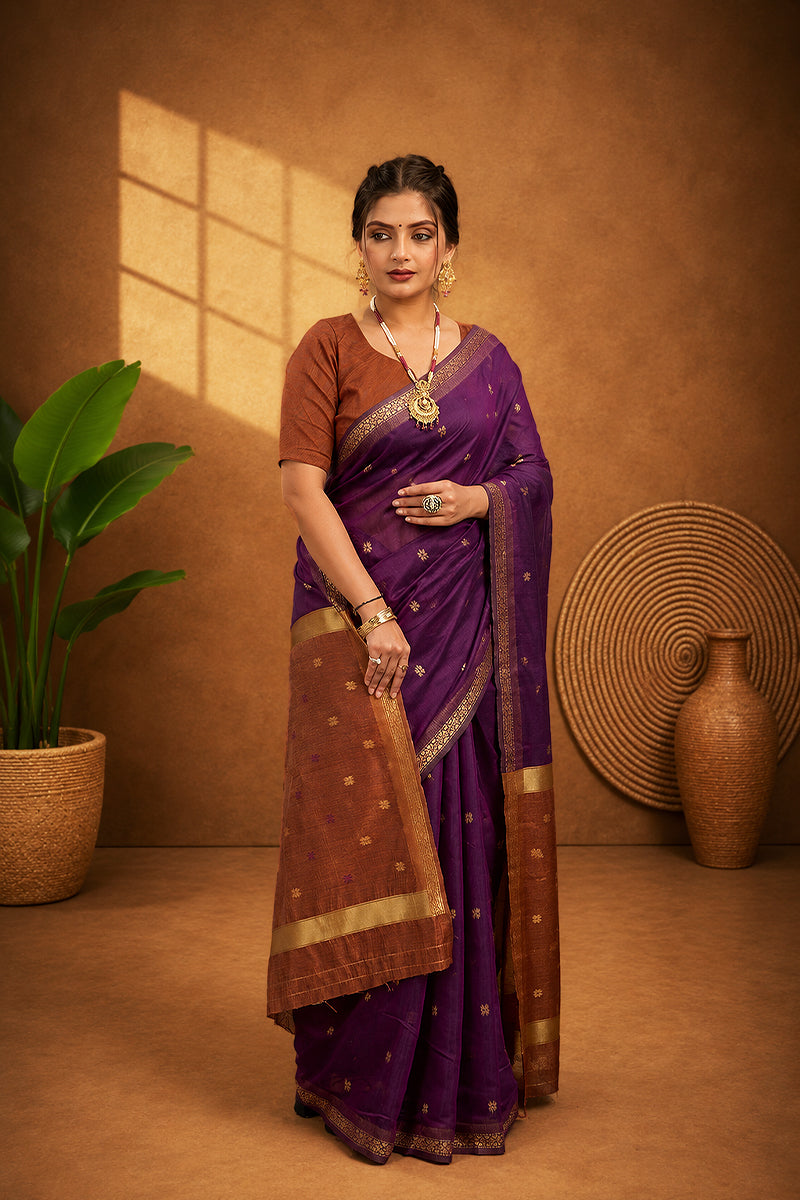 Purple Toned Cotton Silk Saree