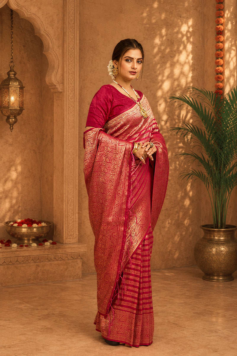 Pink Woven Banarasi Khadi Silk Saree