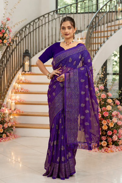 Purple Foil Printed Soft Georgette Saree