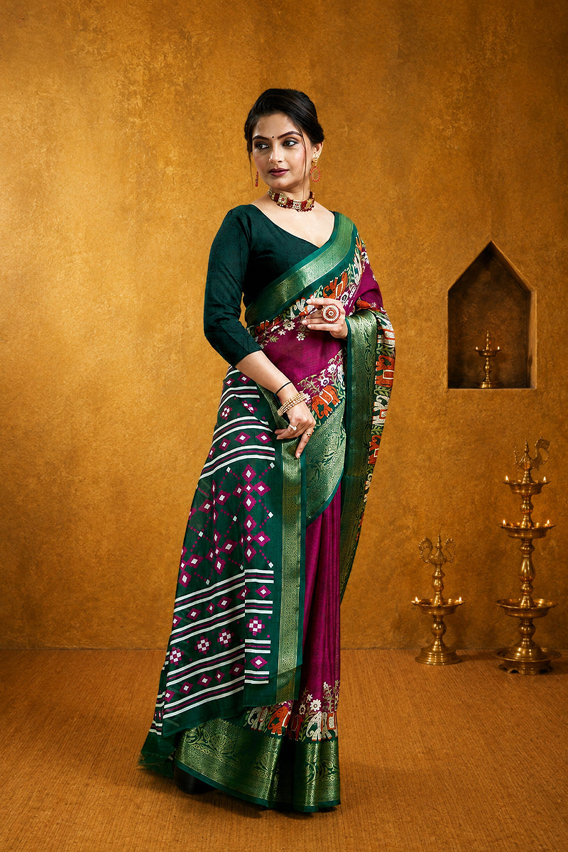 Purple Bandhani Print Soft Dola Cotton Gharchola Saree