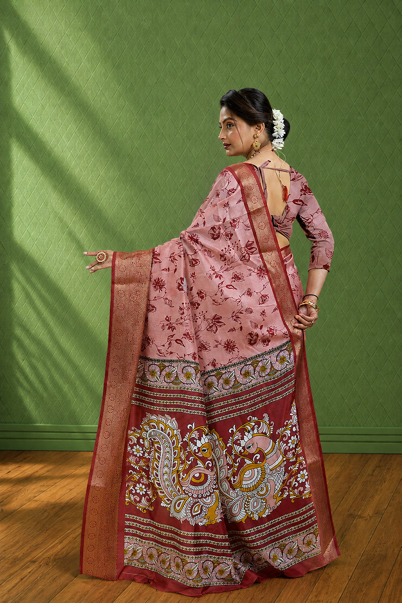 Pink Soft Dola Cotton Gharchola  Printed Saree