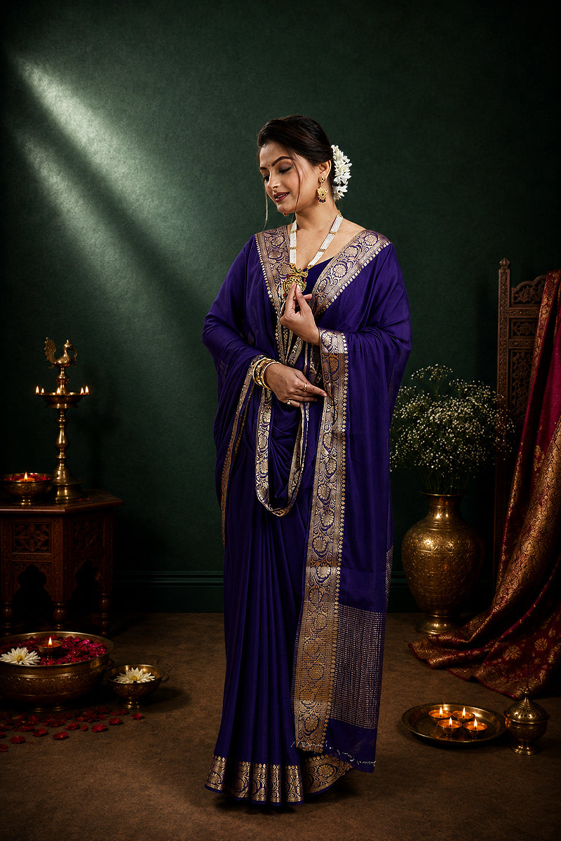 Blue Woven Chinnon Silk Saree