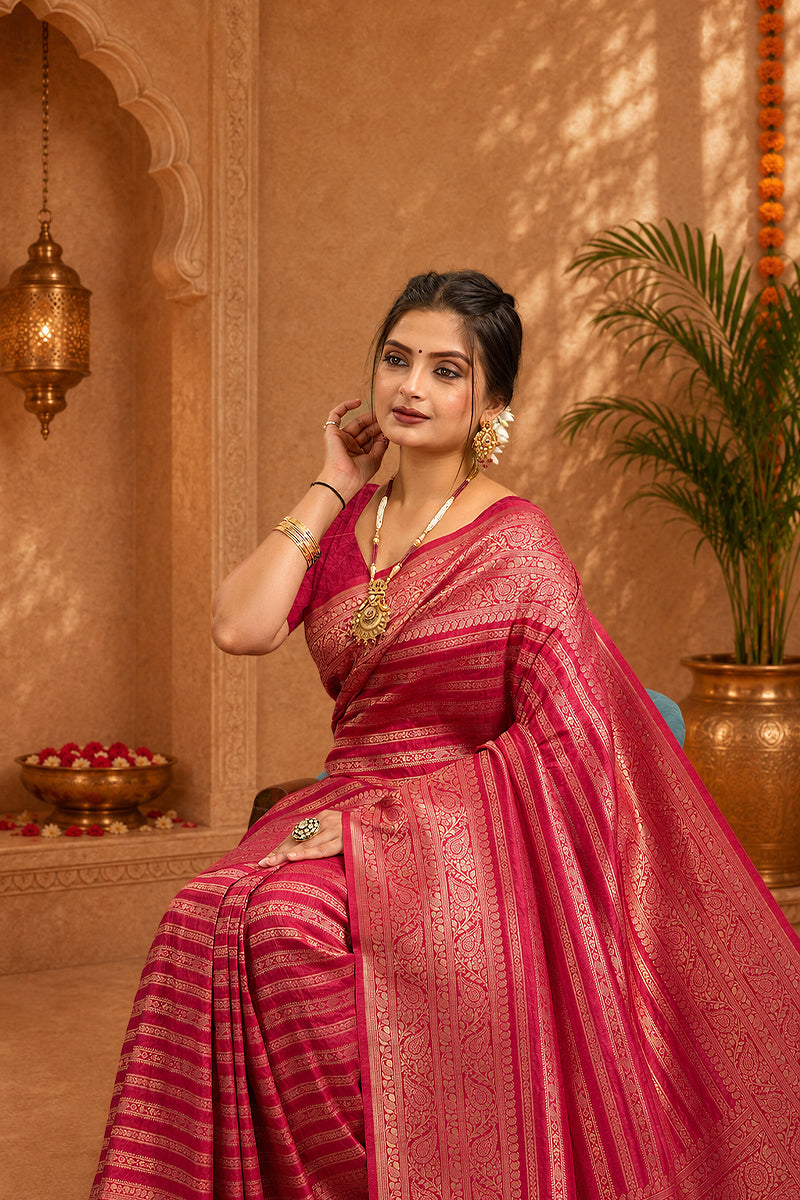 Pink Woven Banarasi Khadi Silk Saree