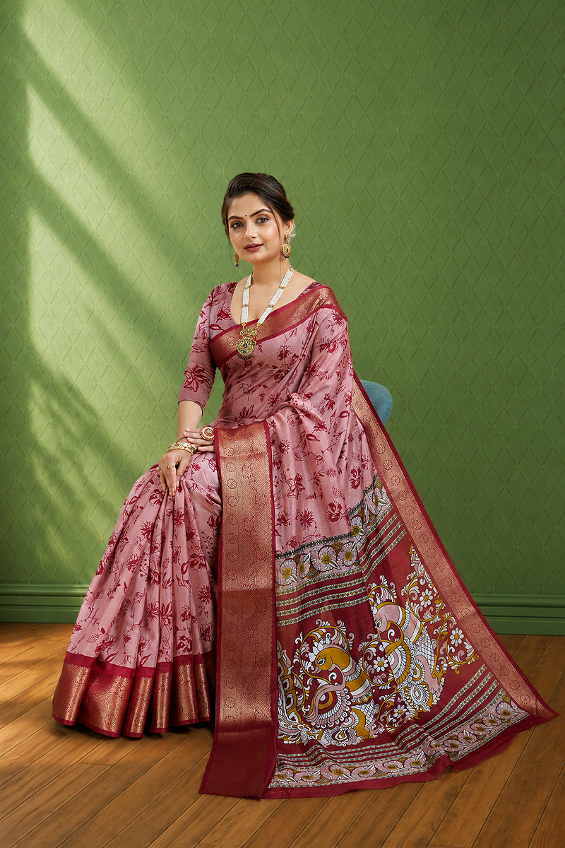 Pink Soft Dola Cotton Gharchola  Printed Saree