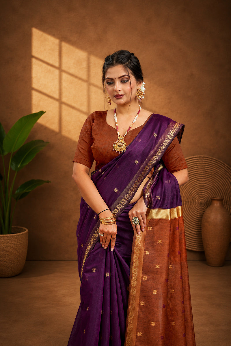 Purple Toned Cotton Silk Saree