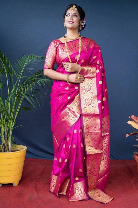 Pink Woven Silk Blend Saree