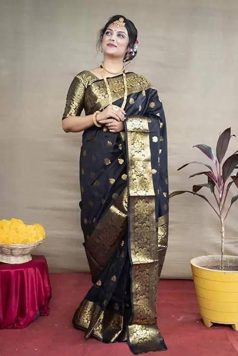 Black Woven Silk Blend Saree