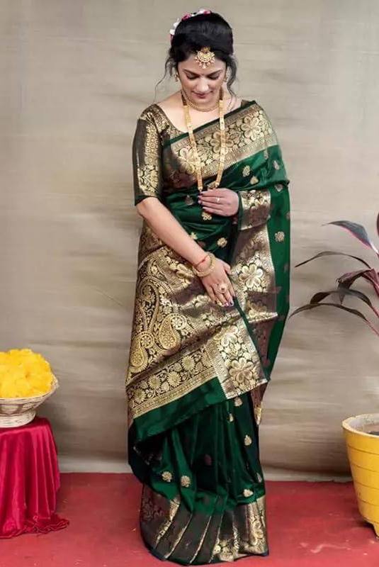 Green Woven Silk Blend Saree