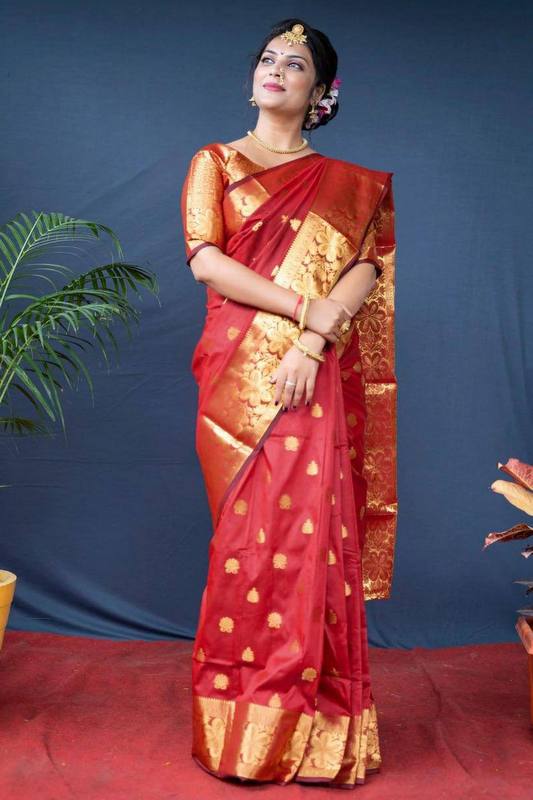 Red Woven Silk Blend Saree