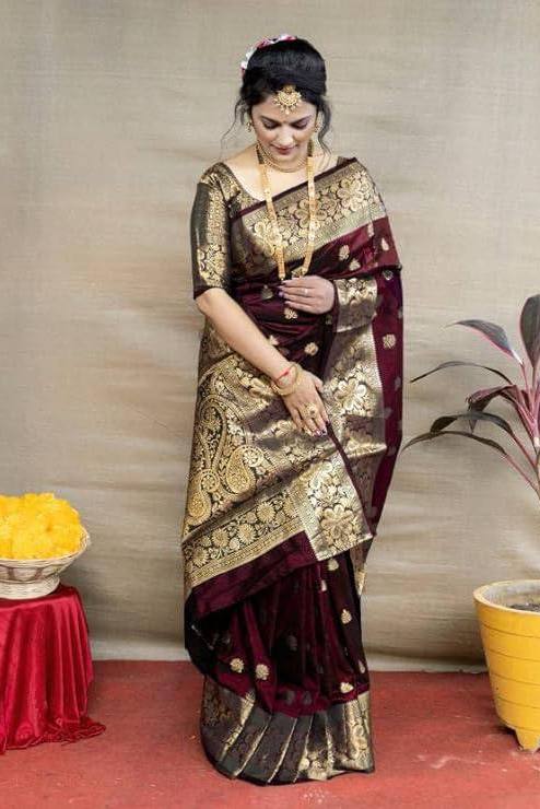 Wine Woven Silk Blend Saree