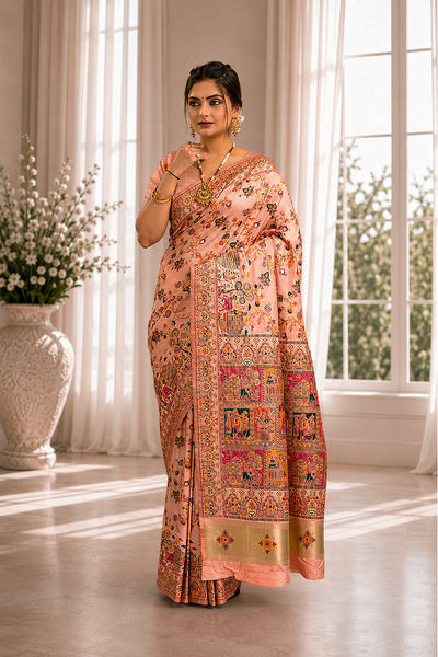 Peach Minakari Banarasi Saree