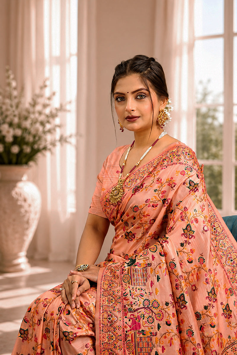 Peach Minakari Banarasi Saree