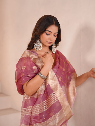 Wine Cotton Silk Zari Weaving Saree