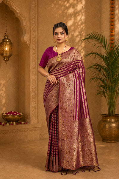 Wine Woven Banarasi Khadi Silk Saree