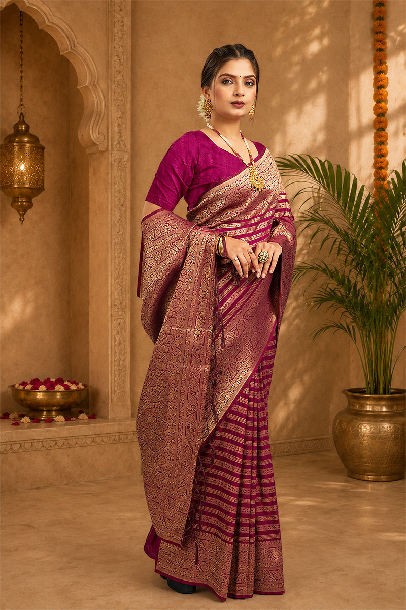 Wine Woven Banarasi Khadi Silk Saree