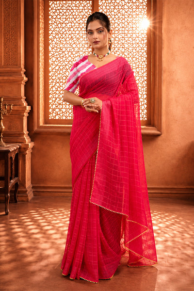 Pink Ready To Wear Digital Printed Georgette Saree