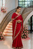 Red Embroidered Satin Chiffon Saree