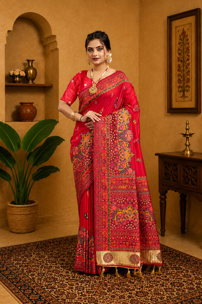 Red Rajwadi Pashmina Silk Saree