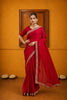 Red Solid Georgette Saree With Lace