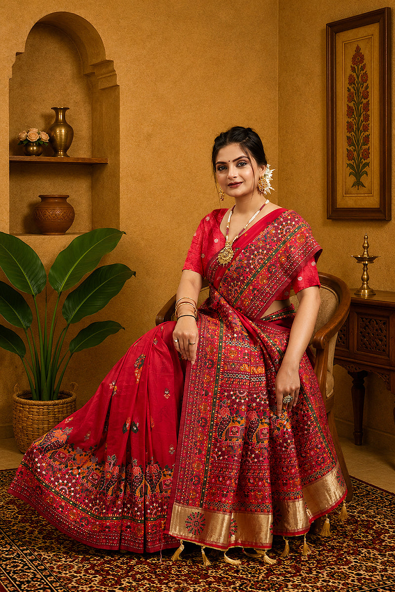 Red Rajwadi Pashmina Silk Saree