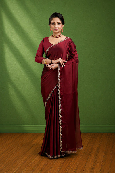 Maroon Embroidered Rangoli Silk Saree